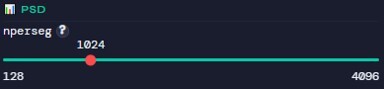 Dashboard sidebar PSD Settings with the Nperseg segment length input for Welch's PSD estimate