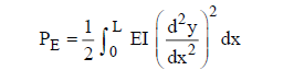 Beam bending energy formula for total strain or potential energy P E of a uniform beam